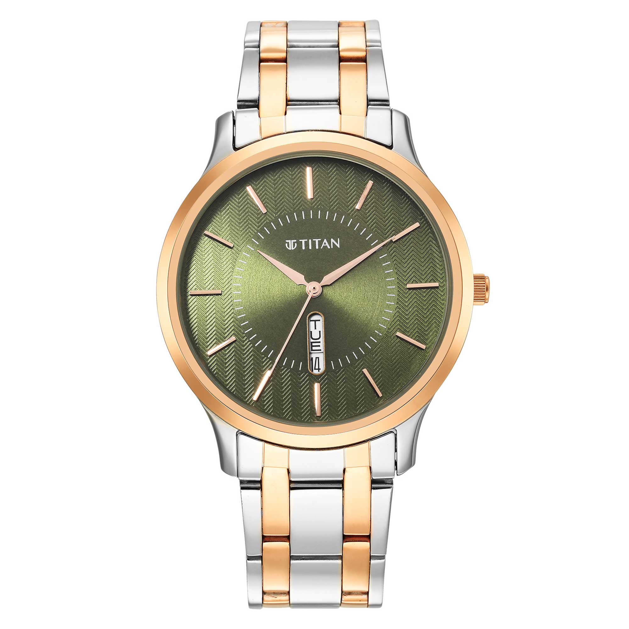 Titan Green Dial Two Toned Stainless Steel Strap Analog Watch for Men