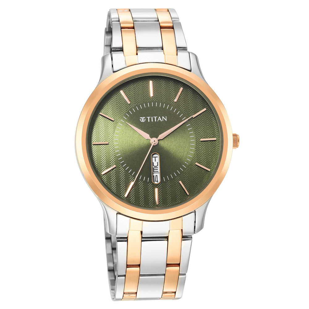 Titan Green Dial Two Toned Stainless Steel Strap Analog Watch for Men