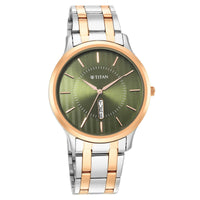 Titan Green Dial Two Toned Stainless Steel Strap Analog Watch for Men