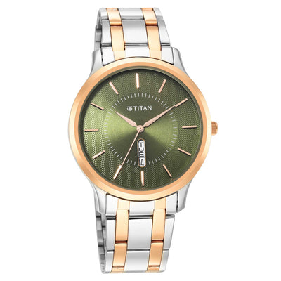 Titan Green Dial Two Toned Stainless Steel Strap Analog Watch for Men