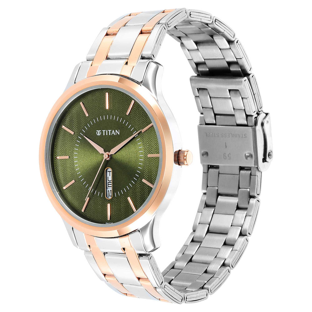 Titan Green Dial Two Toned Stainless Steel Strap Analog Watch for Men