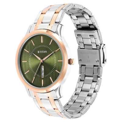 Titan Green Dial Two Toned Stainless Steel Strap Analog Watch for Men