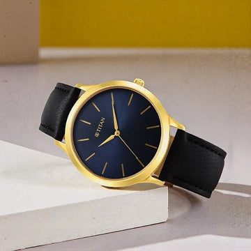 Titan Karishma Radiance Blue Dial Analog Leather Strap Analog Watch for Men