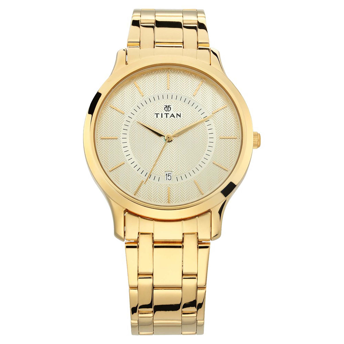 Titan Champagne Dial Gold Stainless Steel Strap Analog with Date Watch for Men