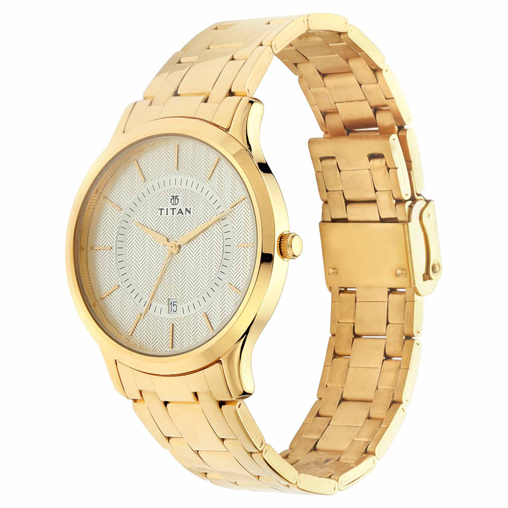 Titan Champagne Dial Gold Stainless Steel Strap Analog with Date Watch for Men