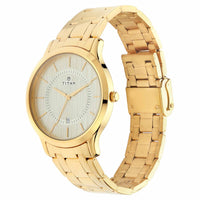 Titan Champagne Dial Gold Stainless Steel Strap Analog with Date Watch for Men