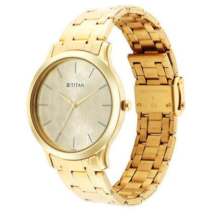 Titan Karishma Quartz Analog Champagne Round Dial Golden Stainless Steel Strap Watch For Men
