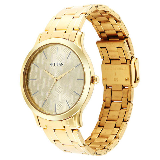 Titan Karishma Quartz Analog Champagne Round Dial Golden Stainless Steel Strap Watch For Men