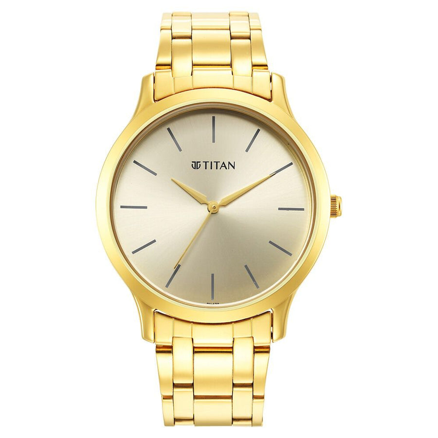 Titan Karishma Quartz Analog Champagne Dial Golden Stainless Steel Strap Watch For Men
