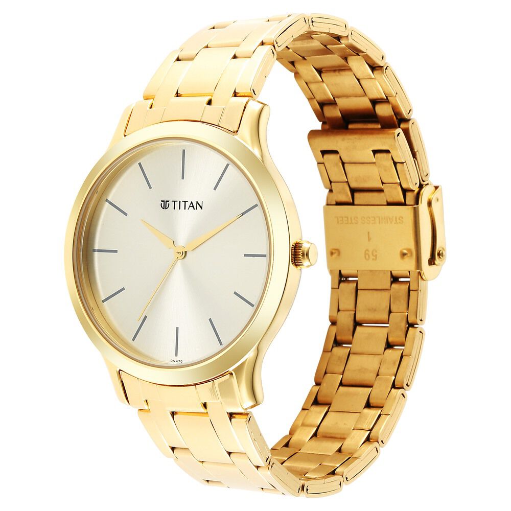 Titan Karishma Quartz Analog Champagne Dial Golden Stainless Steel Strap Watch For Men