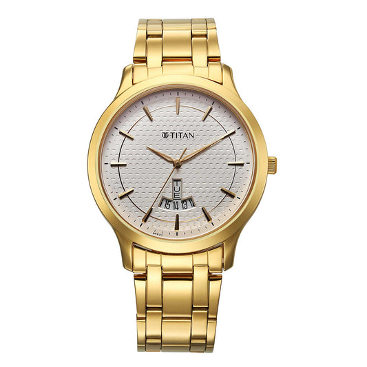 Titan Silver White Dial Alog Watch for Men (1825YM14)
