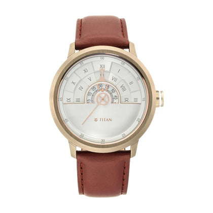 Titan Grandmaster White Dial Quartz Analog Leather Strap Watch for Men