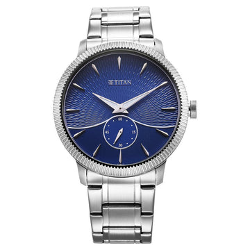 Titan Regalia Opulent Quartz Analog Blue Dial Silver Stainless Steel Strap Watch for Men