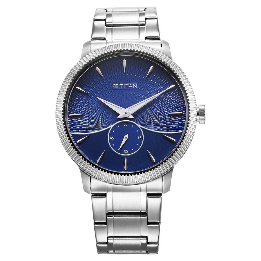 Titan Regalia Opulent Quartz Analog Blue Dial Silver Stainless Steel Strap Watch for Men