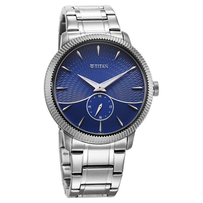 Titan Regalia Opulent Quartz Analog Blue Dial Silver Stainless Steel Strap Watch for Men