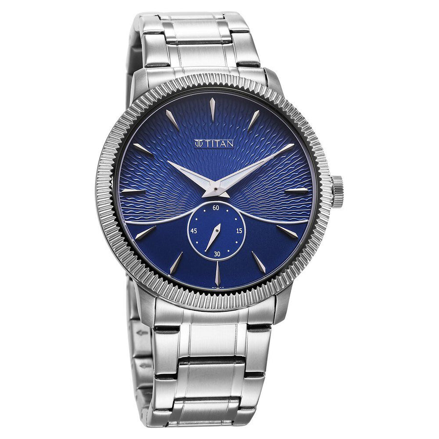 Titan Regalia Opulent Quartz Analog Blue Dial Silver Stainless Steel Strap Watch for Men