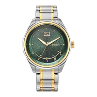 Titan Green Dial Two Toned Stainless Steel Strap Analog with Date Watch For Men
