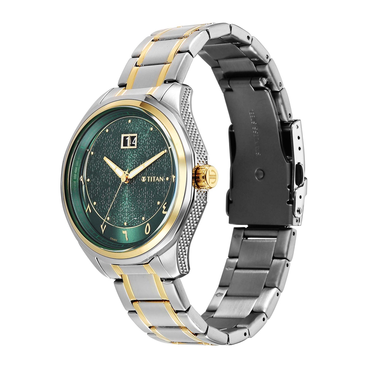 Titan Green Dial Two Toned Stainless Steel Strap Analog with Date Watch For Men