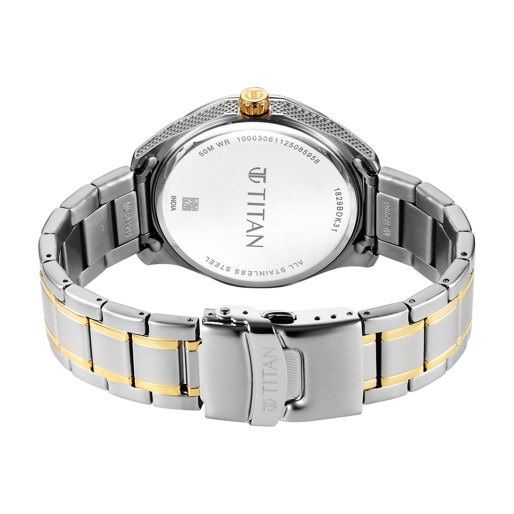 Titan Green Dial Two Toned Stainless Steel Strap Analog with Date Watch For Men