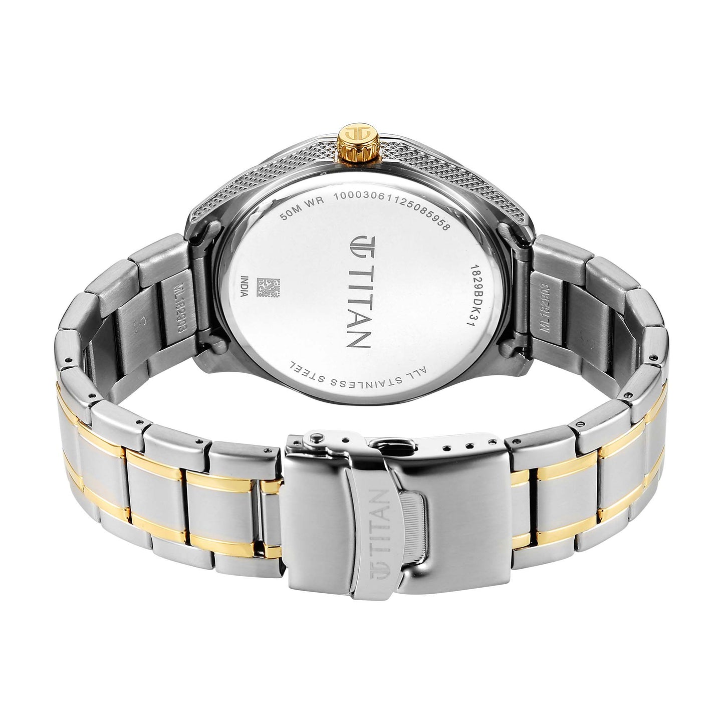 Titan Green Dial Two Toned Stainless Steel Strap Analog with Date Watch For Men