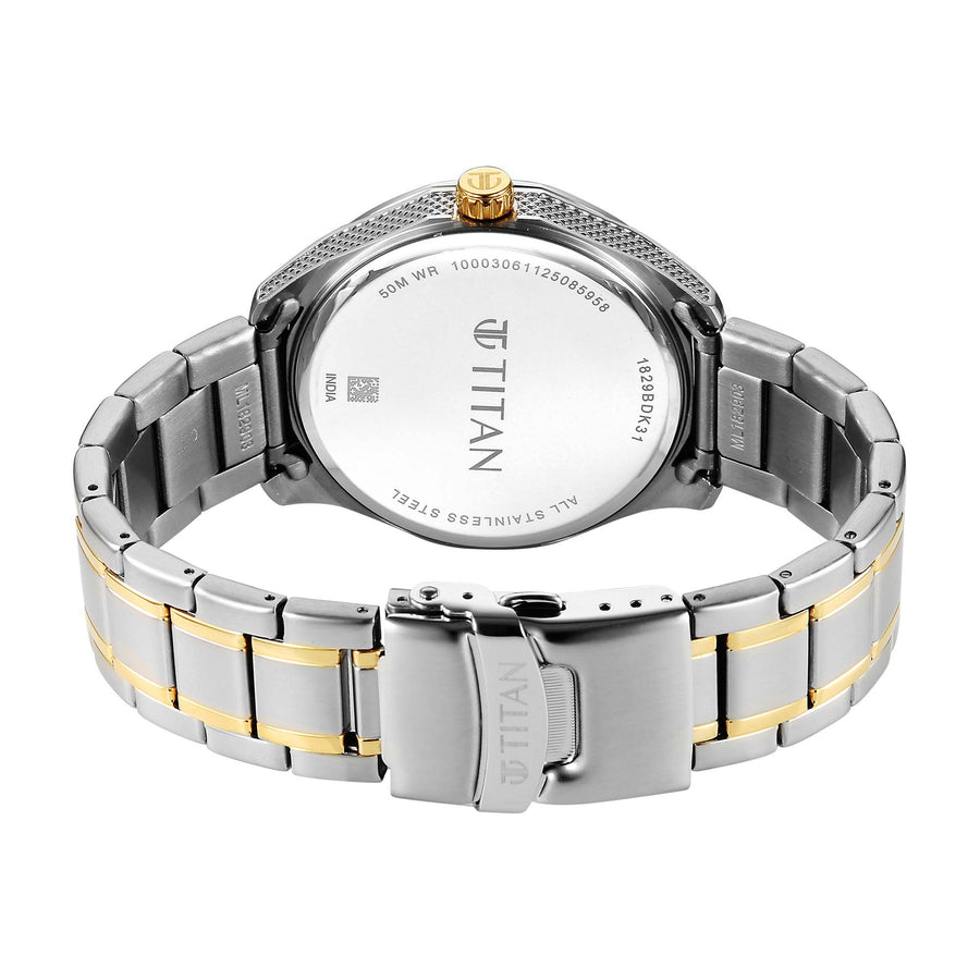 Titan Green Dial Two Toned Stainless Steel Strap Analog with Date Watch For Men