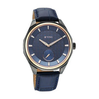 Titan Blue Dial Leather Strap Offset Second Hand Analog Watch For Men