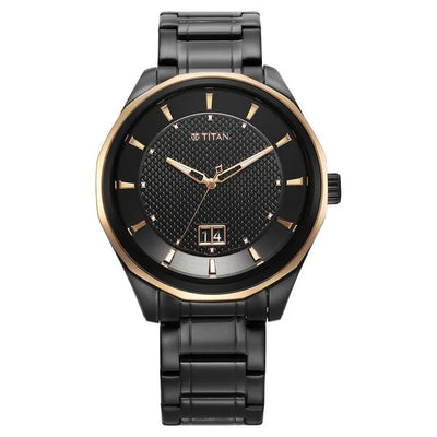 Titan Regalia Opulent Quartz Analog with Date Black Dial Black Stainless Steel Strap Watch for Men