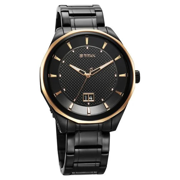 Titan Regalia Opulent Quartz Analog with Date Black Dial Black Stainless Steel Strap Watch for Men