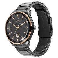 Titan Regalia Opulent Quartz Analog with Date Black Dial Black Stainless Steel Strap Watch for Men