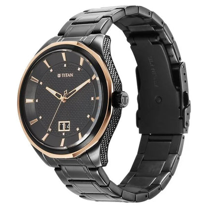 Titan Regalia Opulent Quartz Analog with Date Black Dial Black Stainless Steel Strap Watch for Men