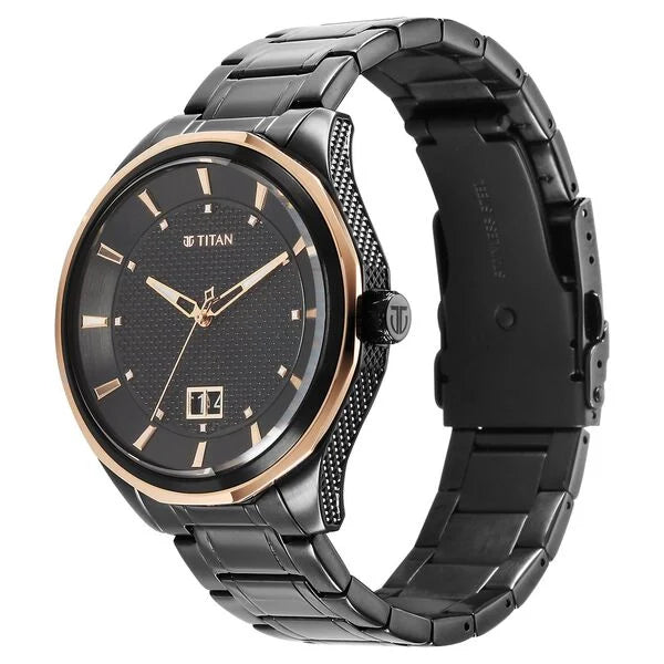 Titan Regalia Opulent Quartz Analog with Date Black Dial Black Stainless Steel Strap Watch for Men
