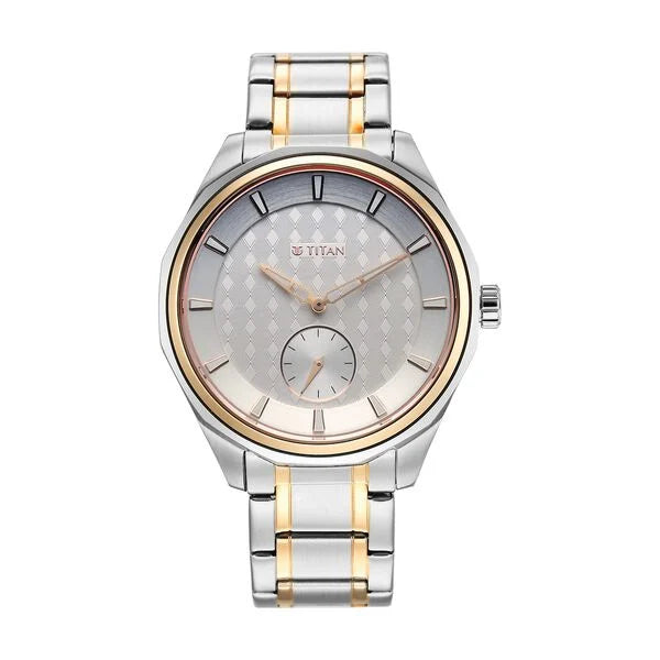 Titan Silver Dial Two Toned Stainless Steel Strap Analog Watch For Men
