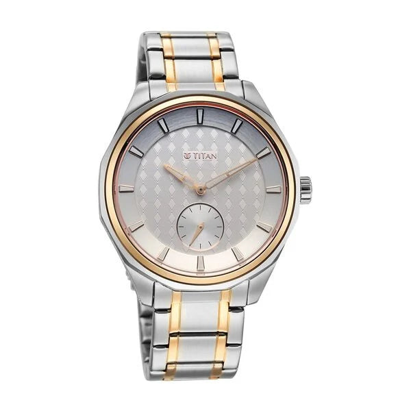 Titan Silver Dial Two Toned Stainless Steel Strap Analog Watch For Men