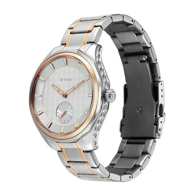 Titan Silver Dial Two Toned Stainless Steel Strap Analog Watch For Men