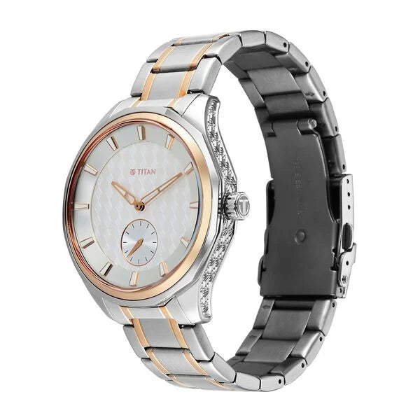 Titan Silver Dial Two Toned Stainless Steel Strap Analog Watch For Men