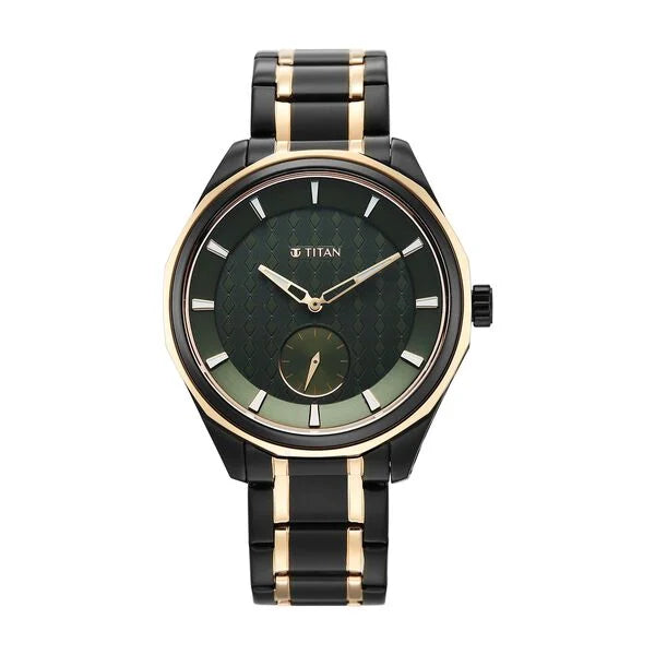 Titan Green Dial Two Toned Stainless Steel Strap Analog Watch For Men