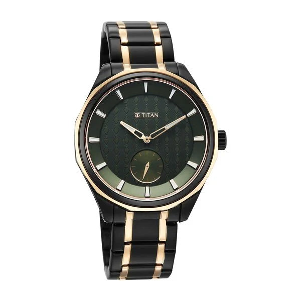 Titan Green Dial Two Toned Stainless Steel Strap Analog Watch For Men
