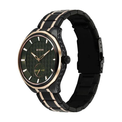 Titan Green Dial Two Toned Stainless Steel Strap Analog Watch For Men