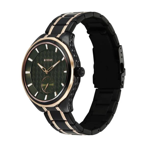 Titan Green Dial Two Toned Stainless Steel Strap Analog Watch For Men