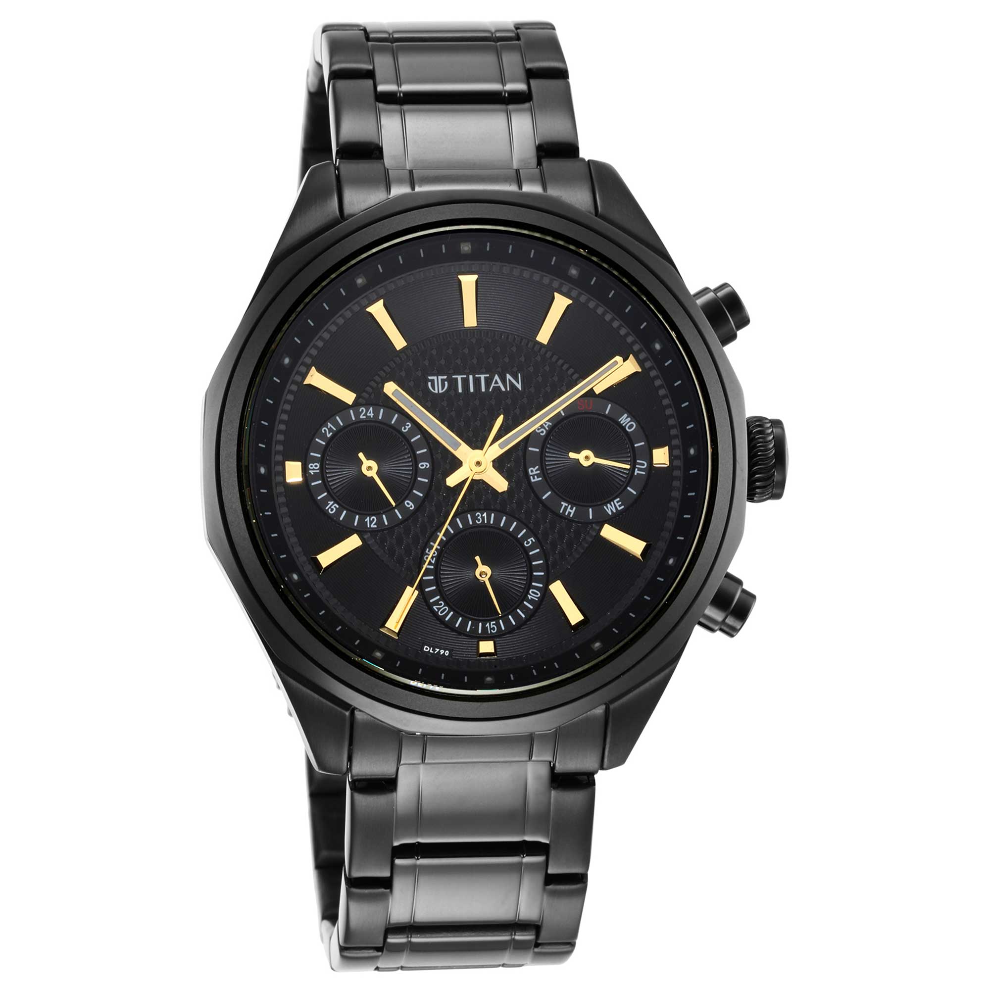 Titan Regalia Black Dial Stainless Steel Strap Multifunction Quartz Watch for Men