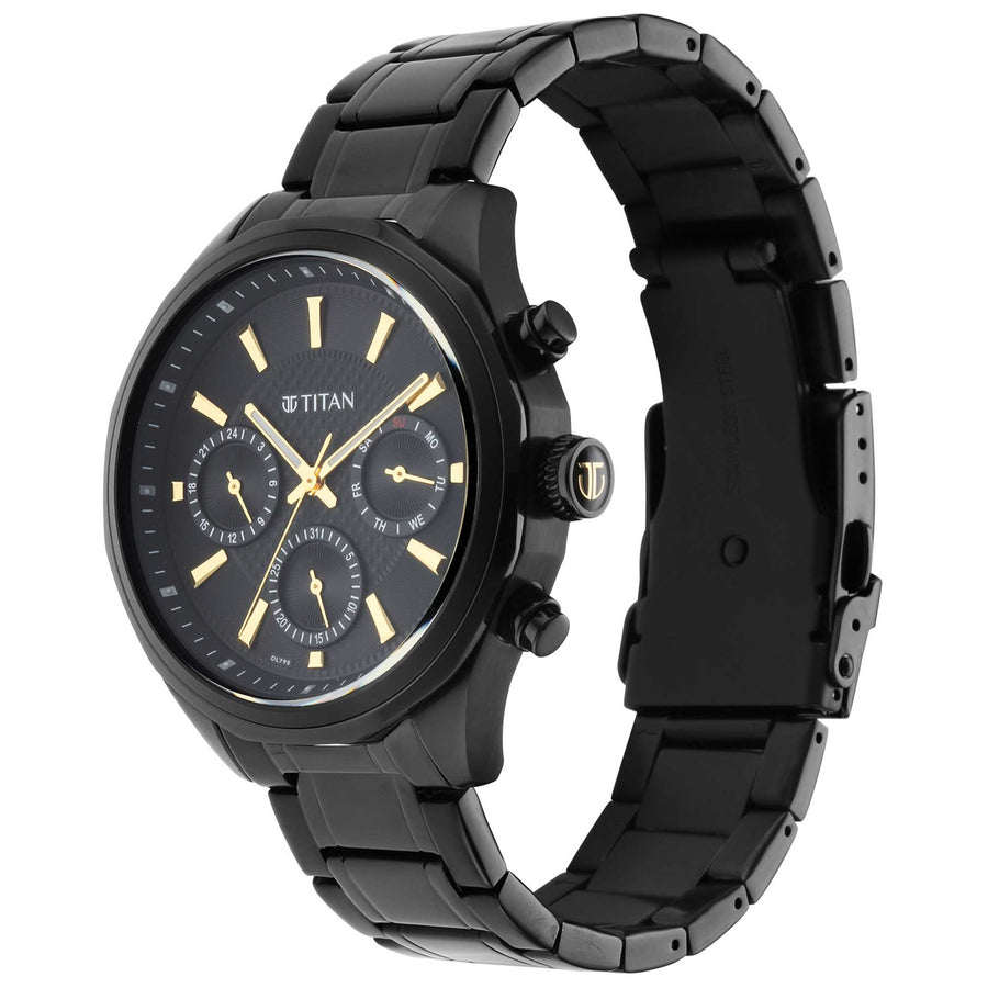 Titan Regalia Black Dial Stainless Steel Strap Multifunction Quartz Watch for Men