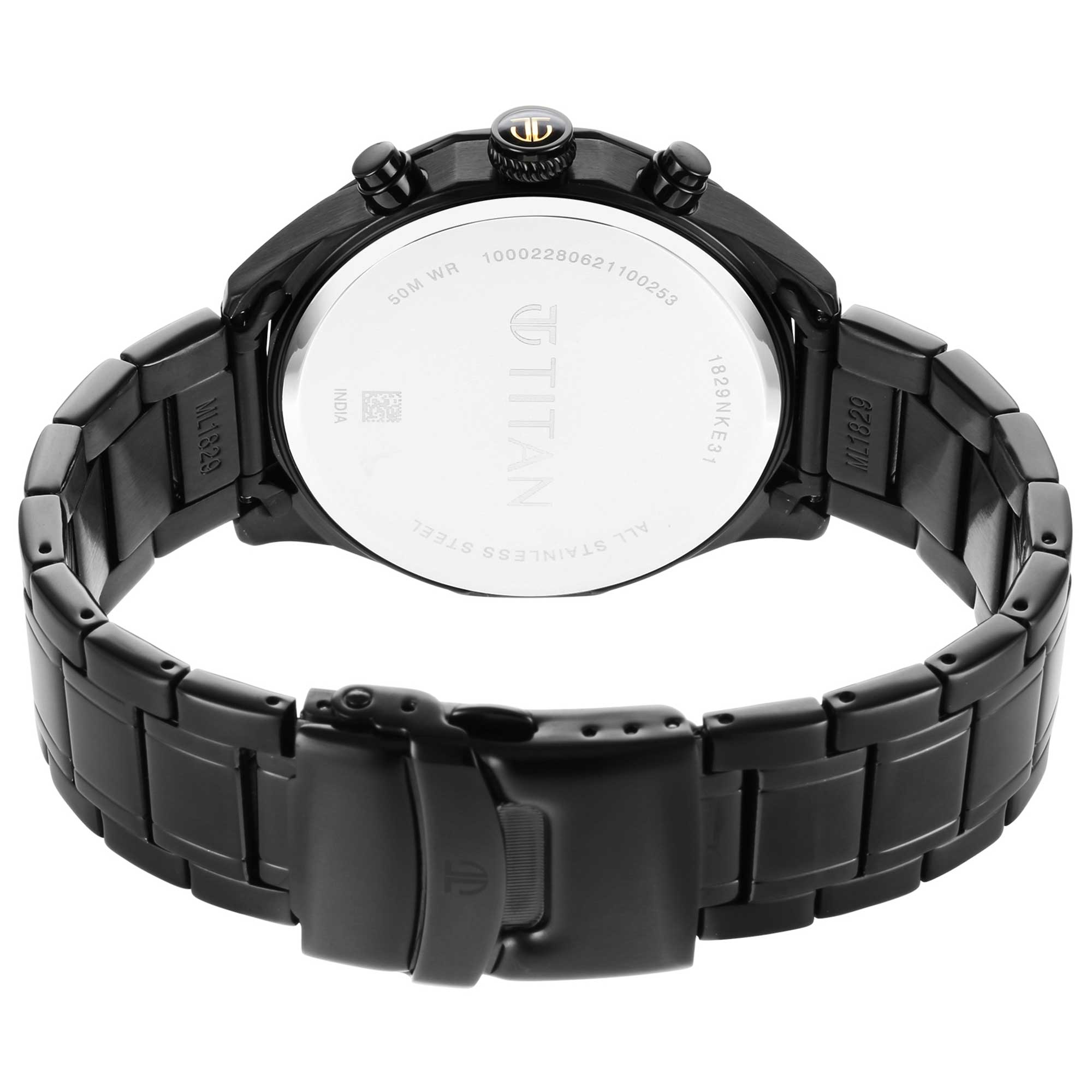 Titan Regalia Black Dial Stainless Steel Strap Multifunction Quartz Watch for Men