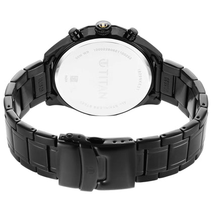 Titan Black Dial Stainless Steel Strap Multifunction Quartz Watch for Men
