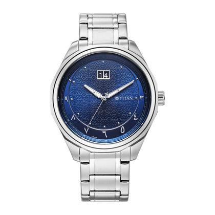Titan Blue Dial Silver Stainless Steel Strap Analog with Date Watch For Men