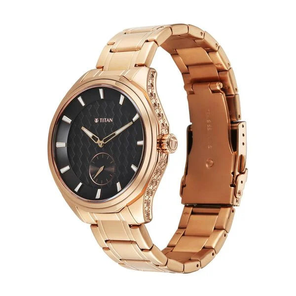 Titan Brown Dial Rose Gold Stainless Steel Strap Analog Watch For Men