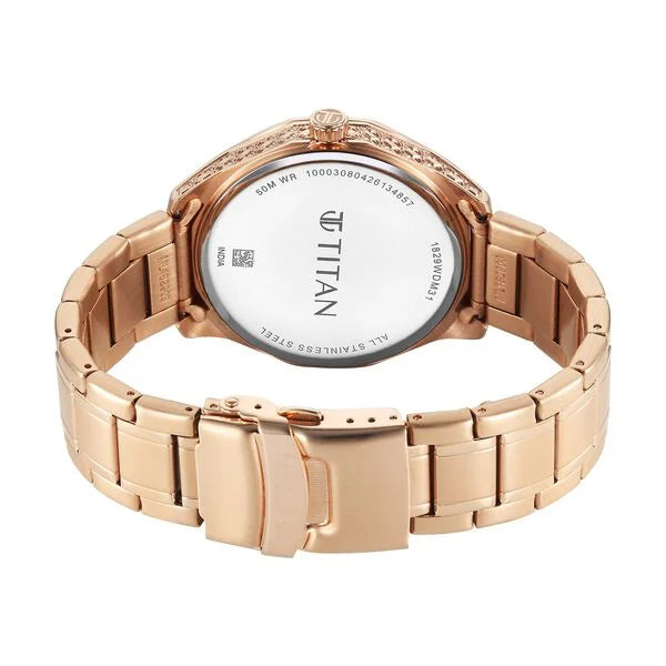 Titan Brown Dial Rose Gold Stainless Steel Strap Analog Watch For Men