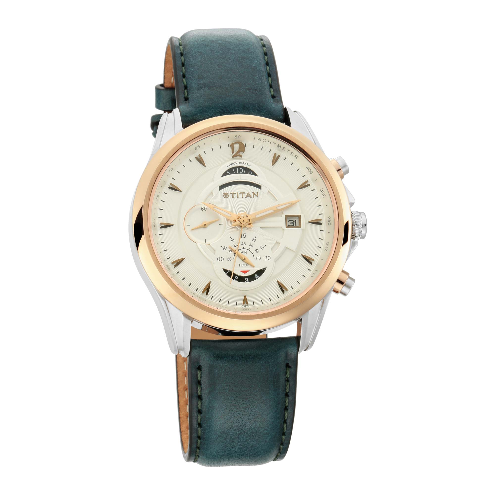 Titan Maritime White Dial Leather Strap Chronograph Watch for Men