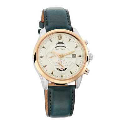 Titan Maritime White Dial Leather Strap Chronograph Watch for Men
