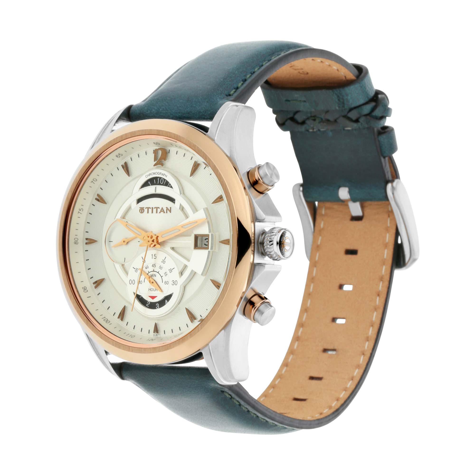 Titan Maritime White Dial Leather Strap Chronograph Watch for Men