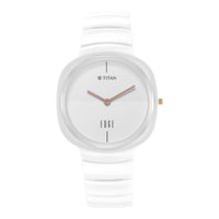 Titan Edge Squircle Quartz in Arctic White with Glossy Ceramic Unisex Watch